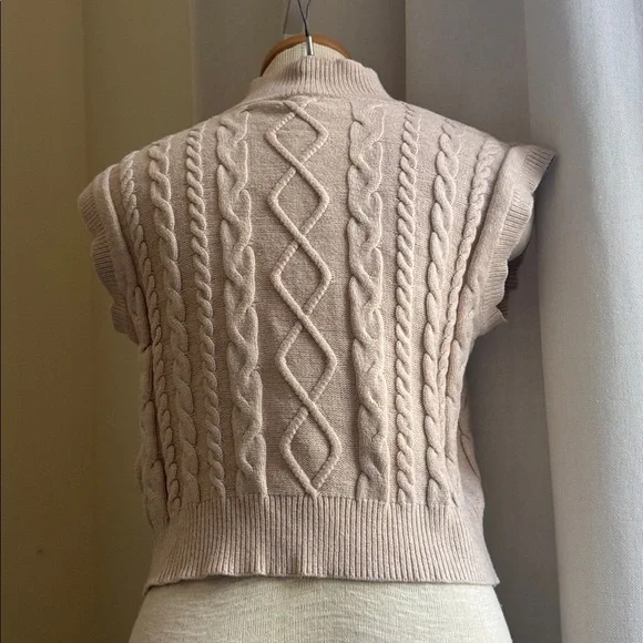 Women's Cable Knit Sweater- Cream - Picture 4 of 6